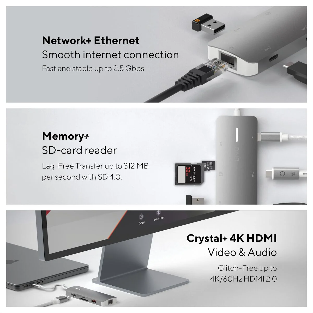 Hub USB Linq Byelements LQ49081 Blanco Gris