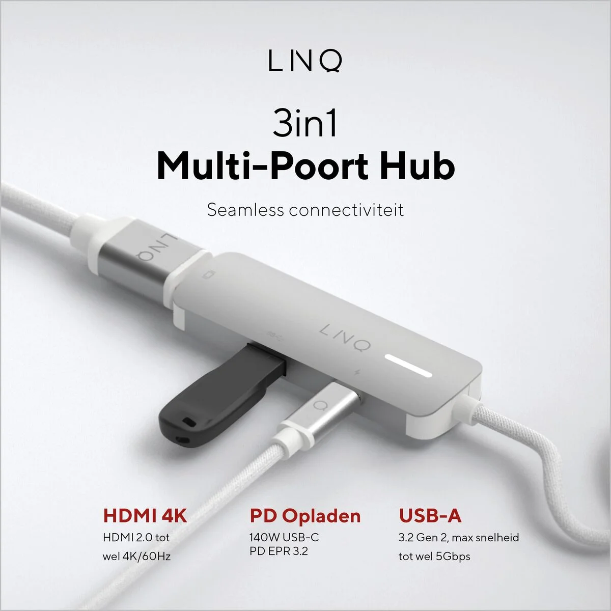 Hub USB Linq Byelements LQ49031 Blanco Gris