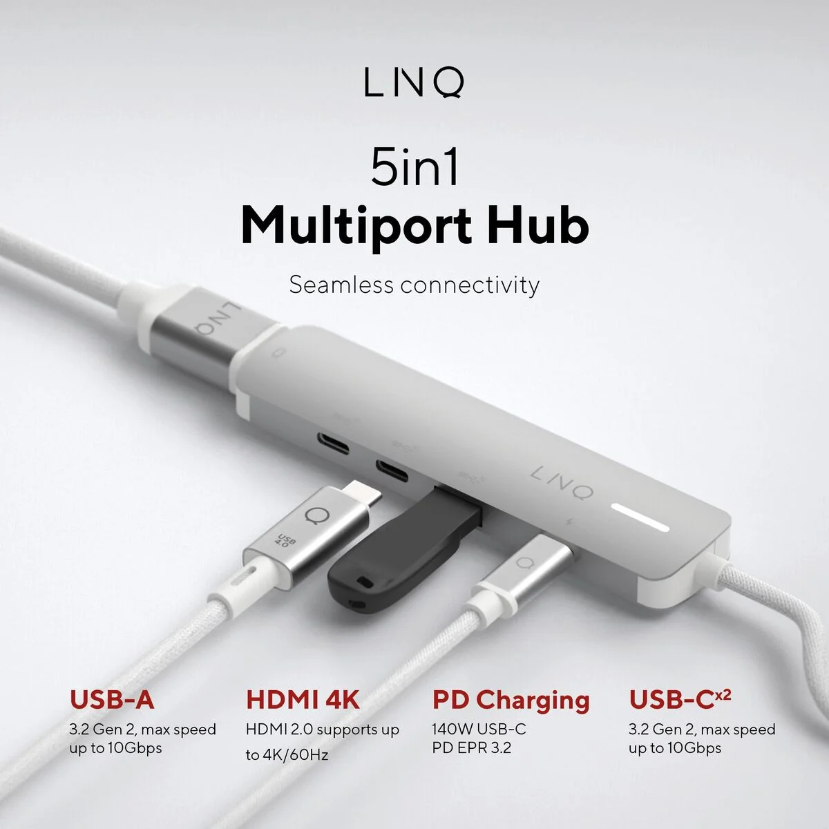 Hub USB Linq Byelements LQ49051 Blanco Gris