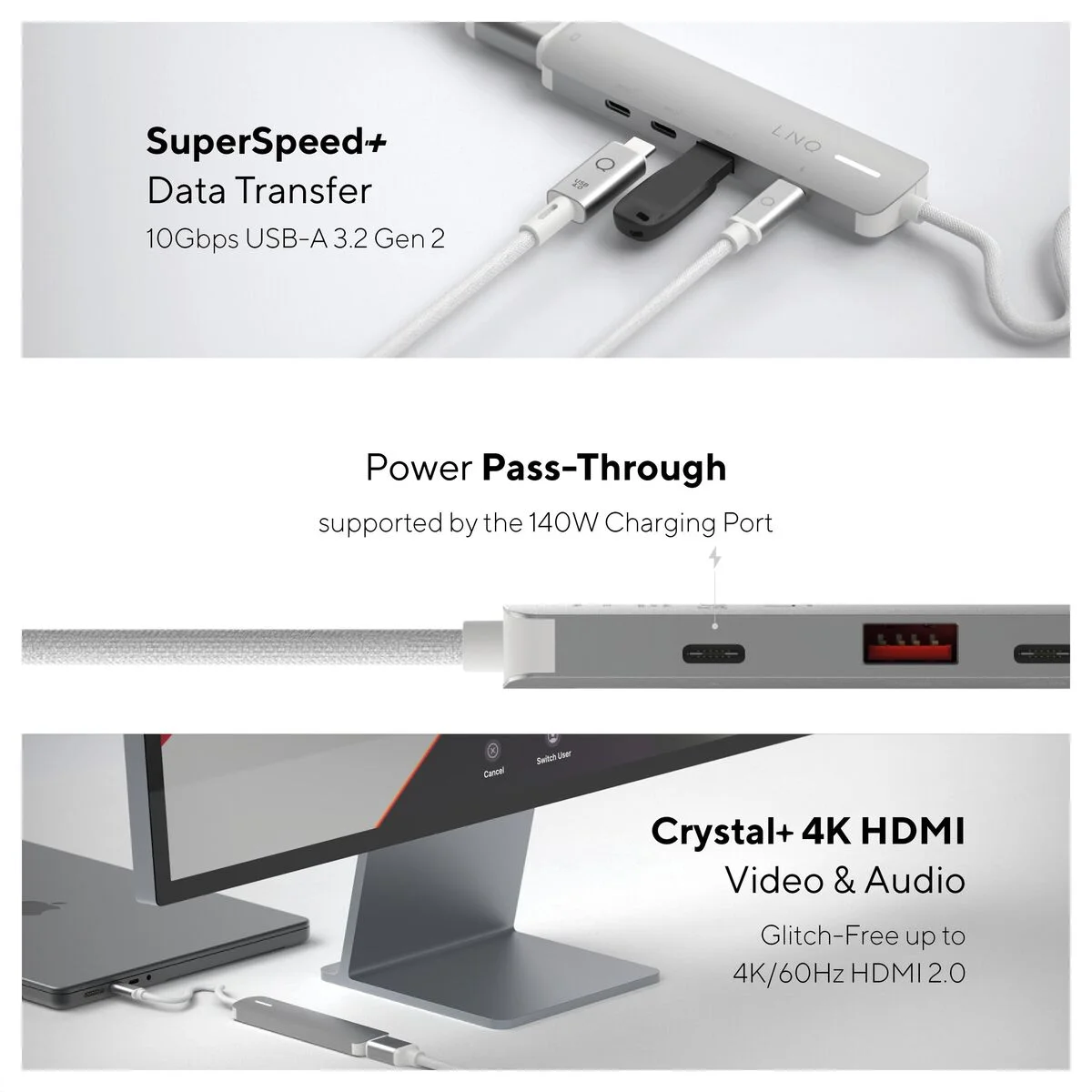 Hub USB Linq Byelements LQ49051 Blanco Gris