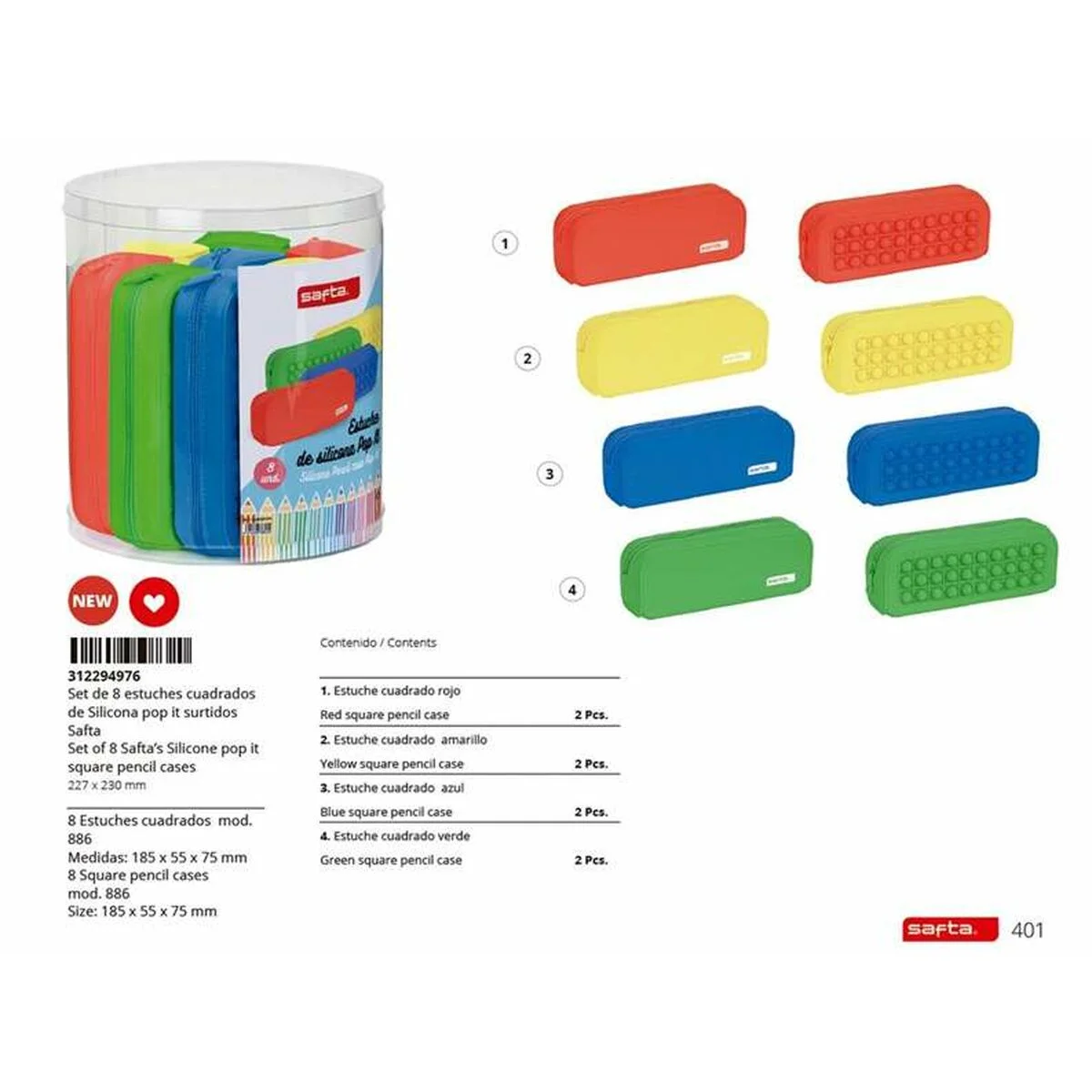 Estuche Escolar Safta Pop It Rojo 27 x 23 cm Set