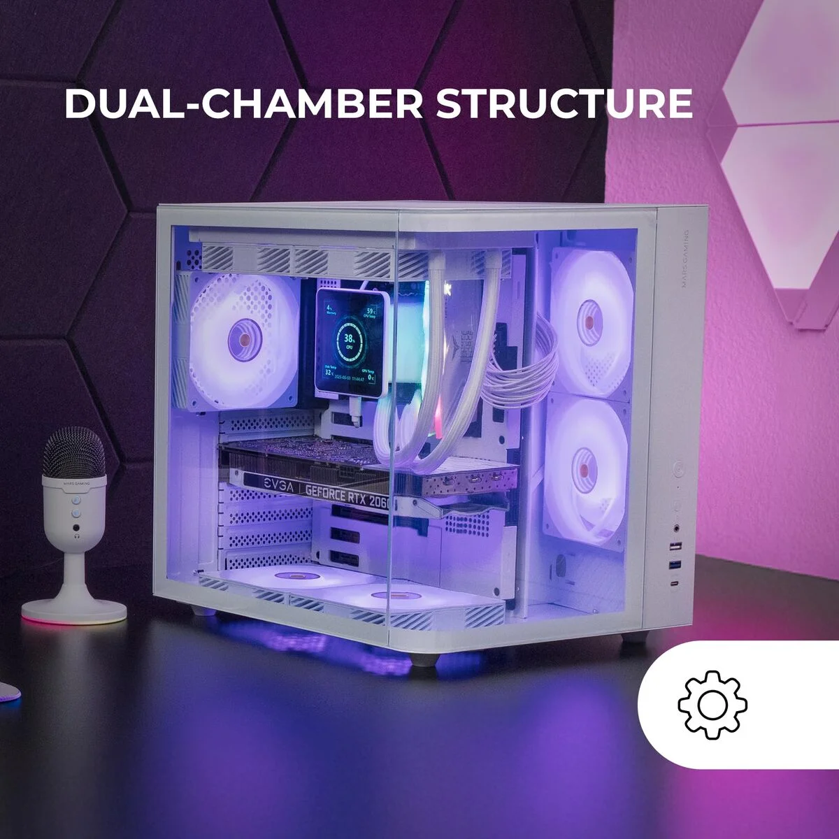 Caja Semitorre ATX Mars Gaming MCCURVW Blanco