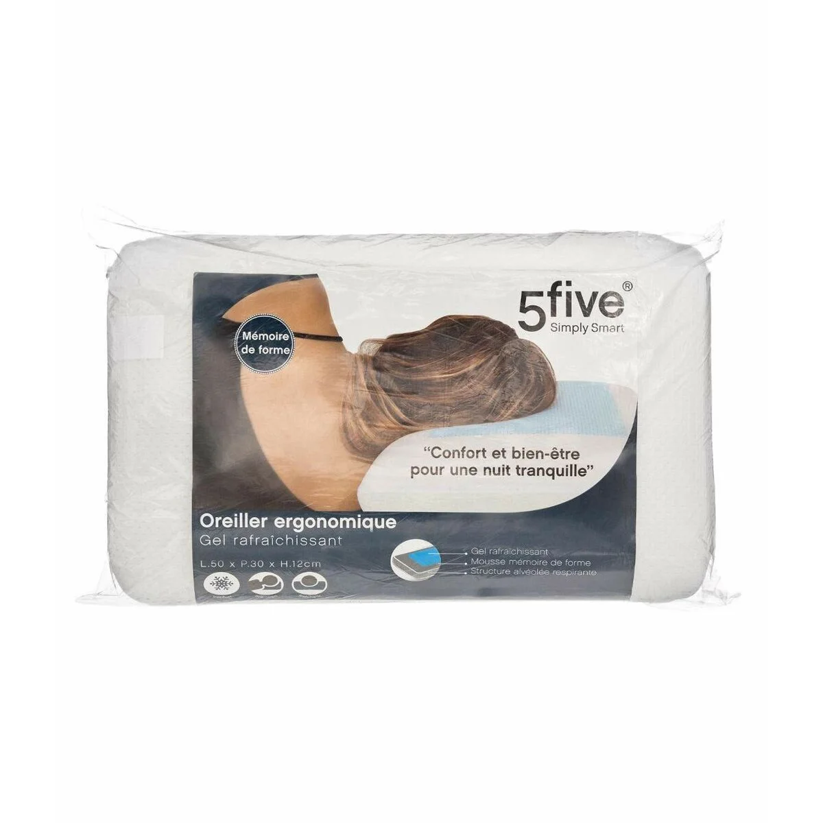 Almohada Tevere 5five Simply Smart 50 x 30 x 12 cm Blanco Ergonómico Refrescante Gel