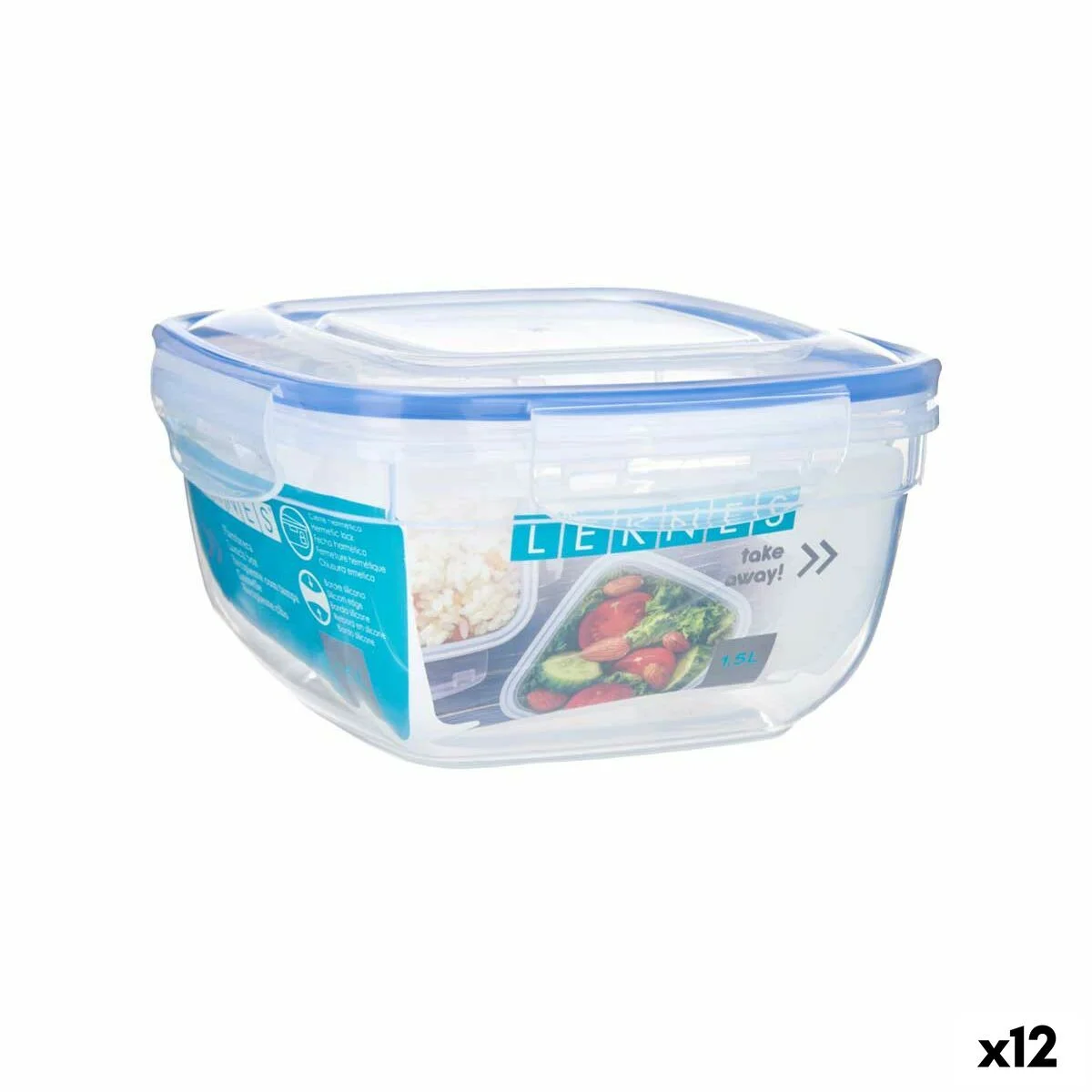 Fiambrera Hermética Leknes Transparente Polipropileno Cuadrada 1,5 L (12 Unidades)