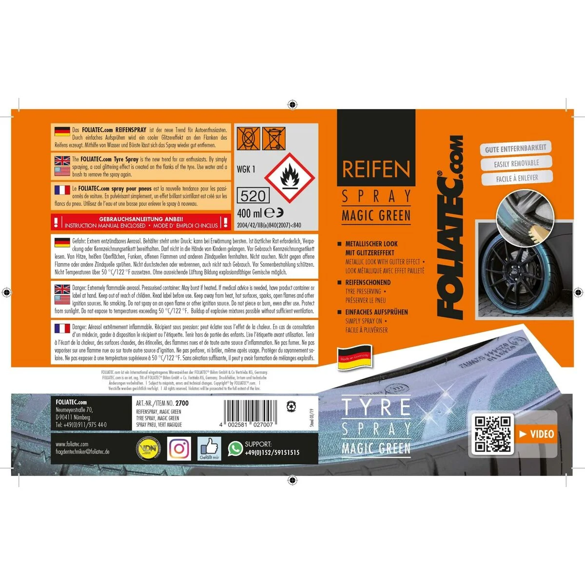 Pintura en spray Foliatec Verde Ruedas 400 ml