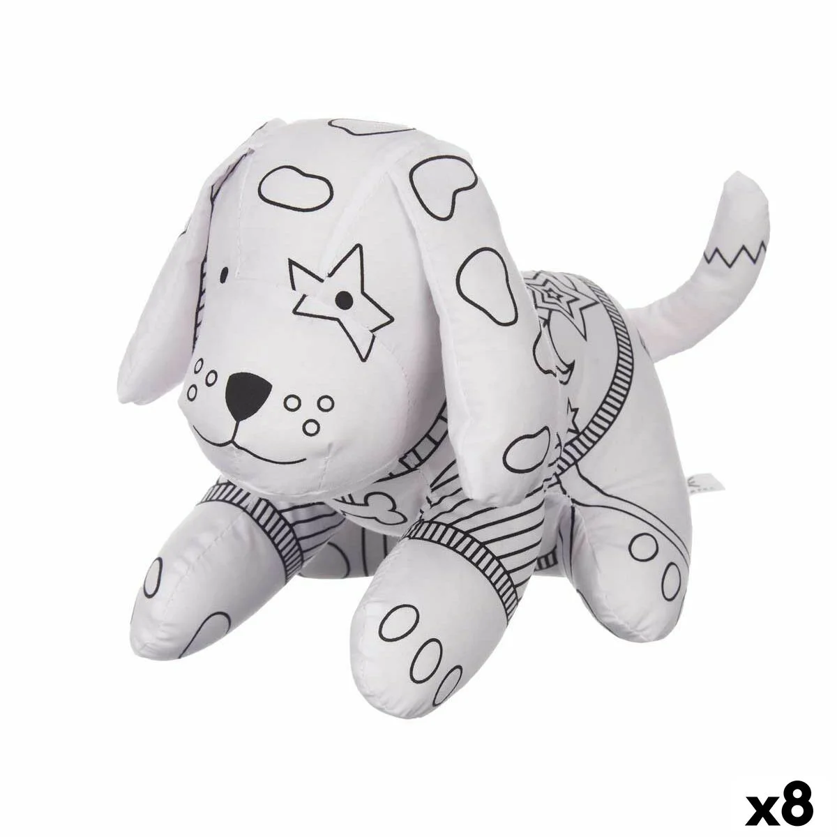 Peluche para Colorear Pincello Blanco Negro Tela 13 x 14 x 20 cm Perro (8 Unidades)