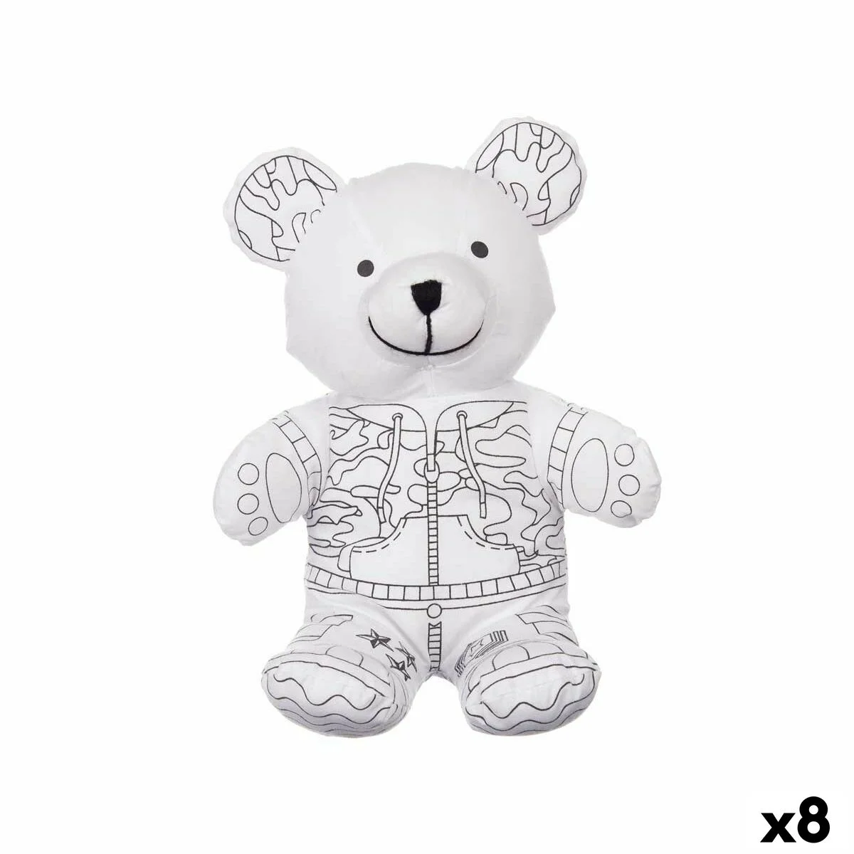 Peluche para Colorear Pincello Blanco Negro Tela 17 x 21 x 12 cm Oso (8 Unidades)
