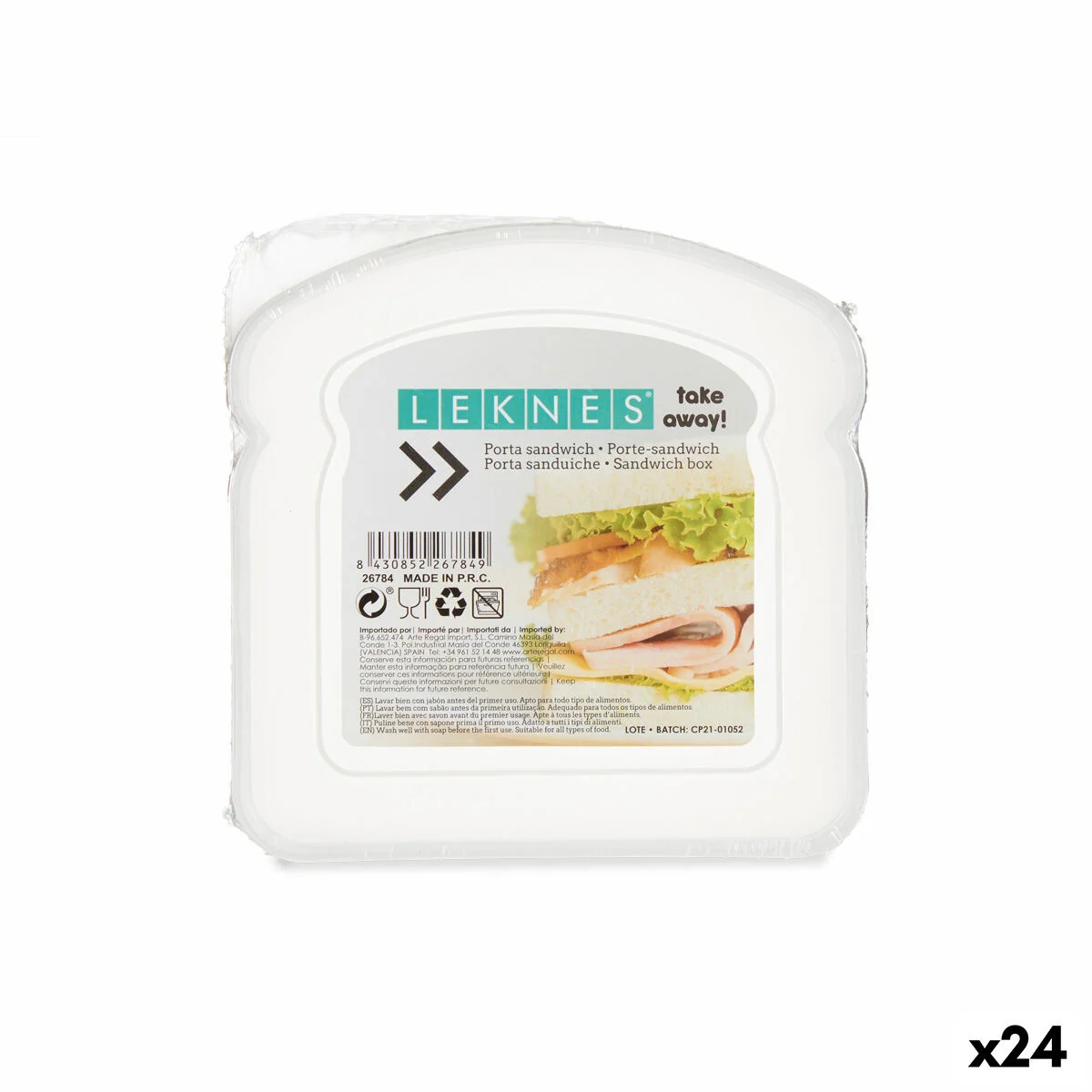Fiambrera para Sandwich Leknes Transparente Polipropileno Plástico 410 ml (24 Unidades)