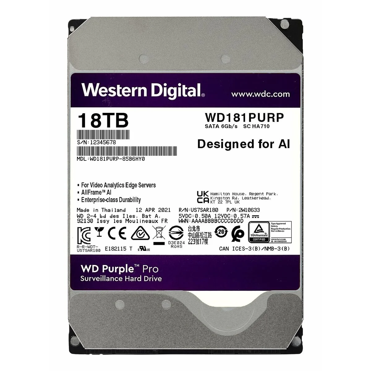 Disco Duro Western Digital Purple Pro 3,5" 18 TB